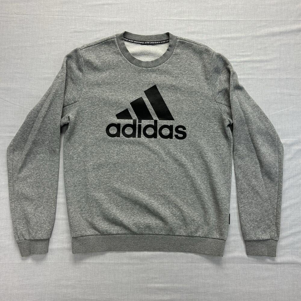 Adidas Badge of Sport Fleece Sweatshirt Men's Large Gray Long Sleeve Casual Logo